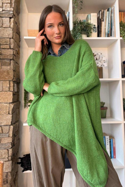  Big Softie Super Slant Knit Jumper Olive Zing /8=